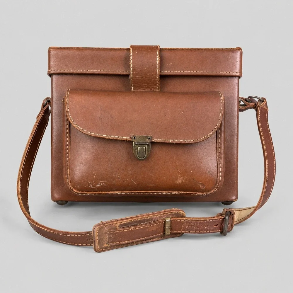 Vintage Top Grain Cowhide Leather Camera Case Satchel USA Brown Shoulder Bag